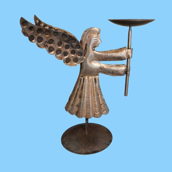 Vintage Bombay Co Large Hammered Metal Decorative Angel Candle Holder - Picture 2 of 8